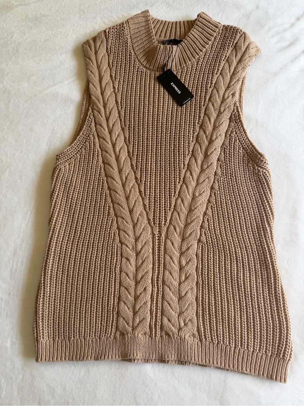 Express Tan Cable Knit Sleeveless Mock neck Sweater Vest